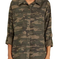 Social Standard Brand Camo Button Blouse