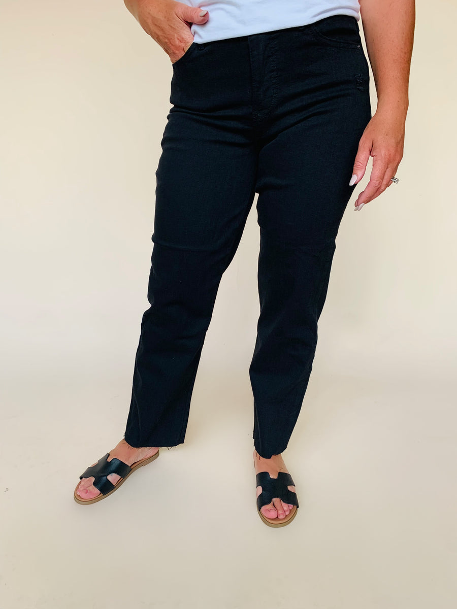 Social Standard Brand Straight Leg Jeans with Raw Hem