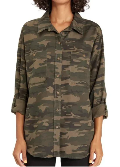 Social Standard Brand Camo Button Blouse