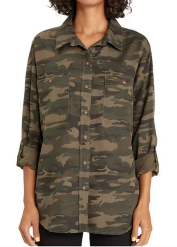 Social Standard Brand Camo Button Blouse