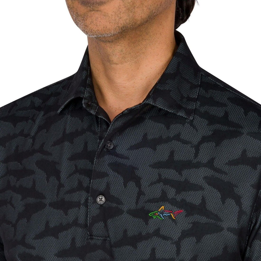 Greg Norman Shark Pattern Athletic Polo