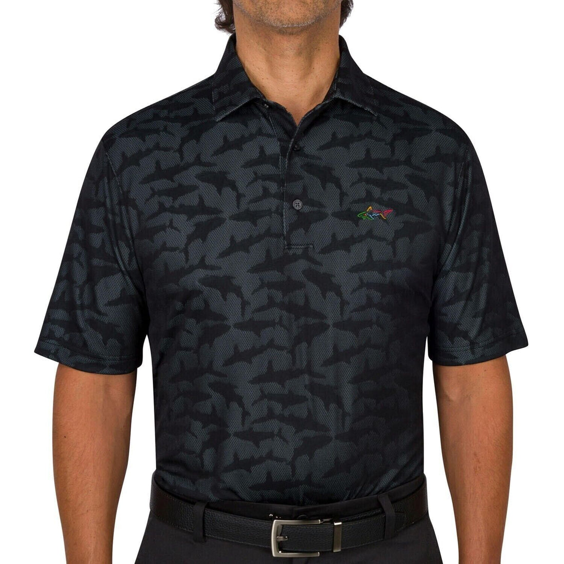 Greg Norman Shark Pattern Athletic Polo